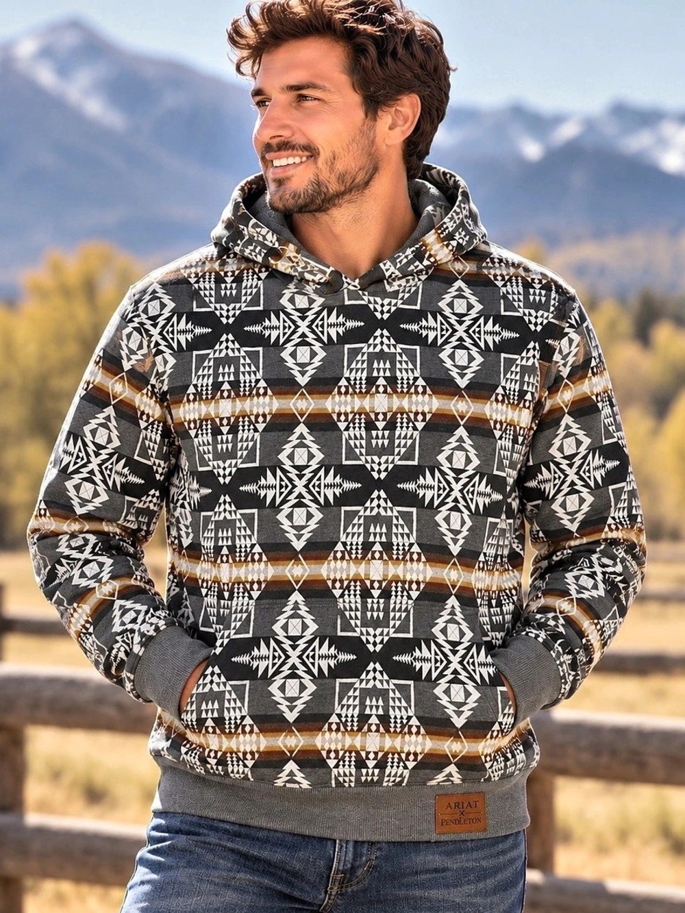 Ariat x Pendleton Hoodie XL Southwestern Aztec Geometric Fleece Pullover